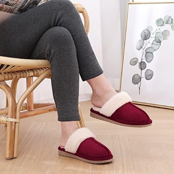 Women's Wine Warm Comfy Memory Foam Slippers Closed-toe Indoor House Shoes - Picture 7 of 7